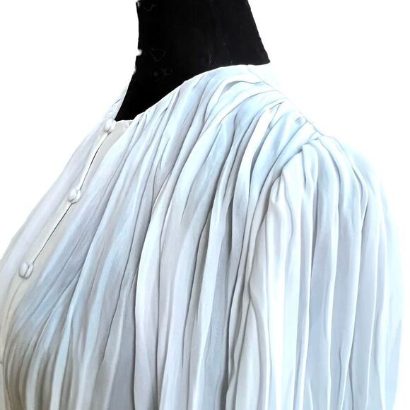 Alexis Fully Pleated Crepe Blouse Oversized Size Small White Long Sleeve Top - Picture 4 of 10